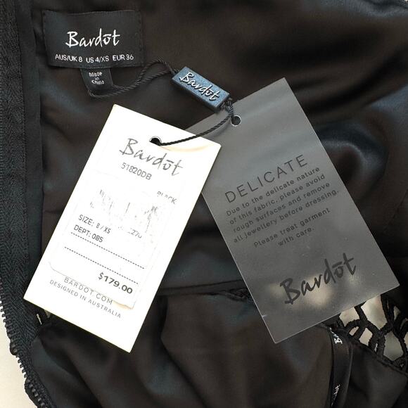 BARDOT Fiona Mesh Short Sleeve Trumpet Midi Dress in Black US 4/XS NWT - Picture 11 of 13